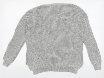 Primark Womens Grey V-Neck  Acrylic Pullover Jumper Size M