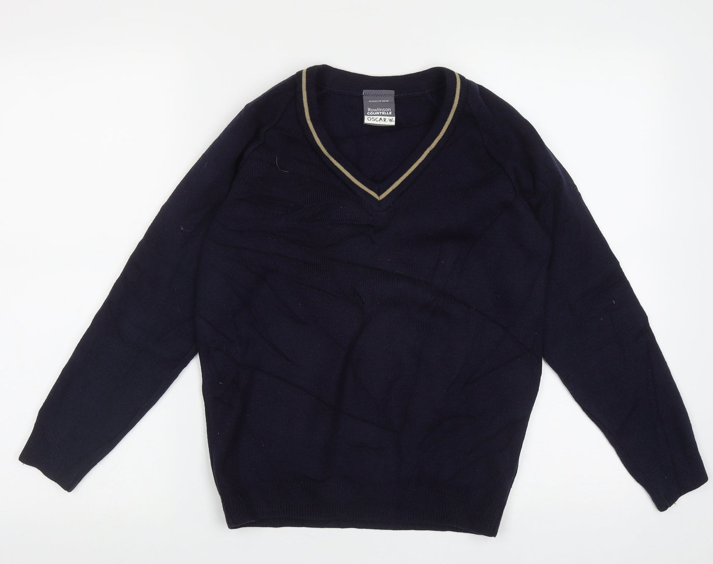 Rowlinson Courtelle Mens Blue V-Neck  Acrylic Pullover Jumper Size S