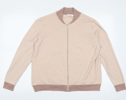 jeff Womens Beige V-Neck  Cotton Full Zip Jumper Size L