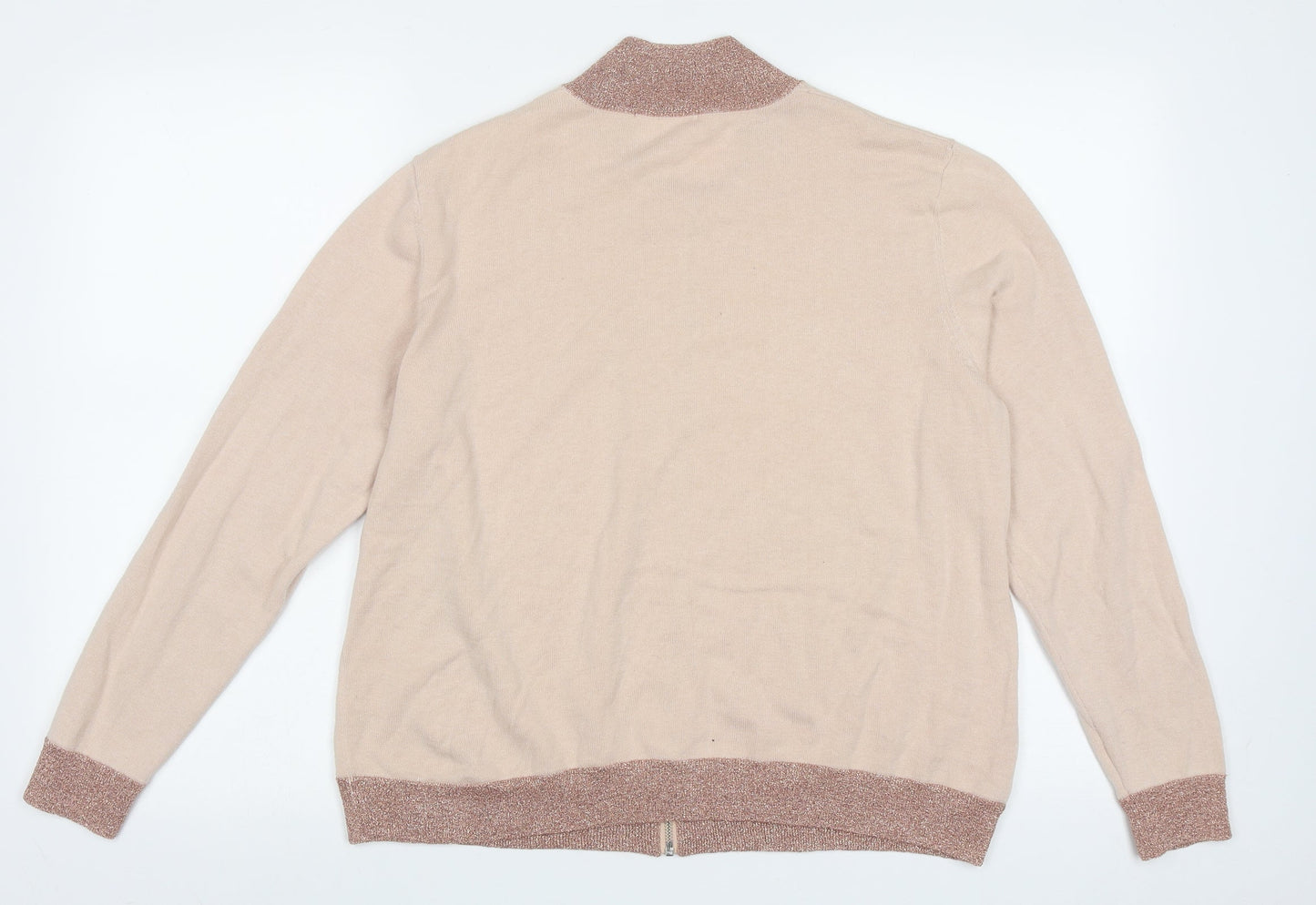 jeff Womens Beige V-Neck  Cotton Full Zip Jumper Size L