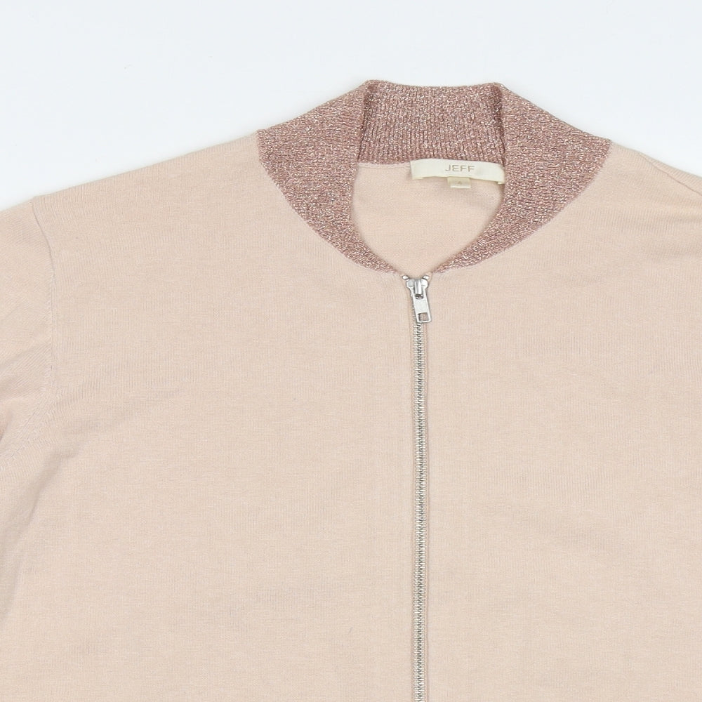 jeff Womens Beige V-Neck  Cotton Full Zip Jumper Size L