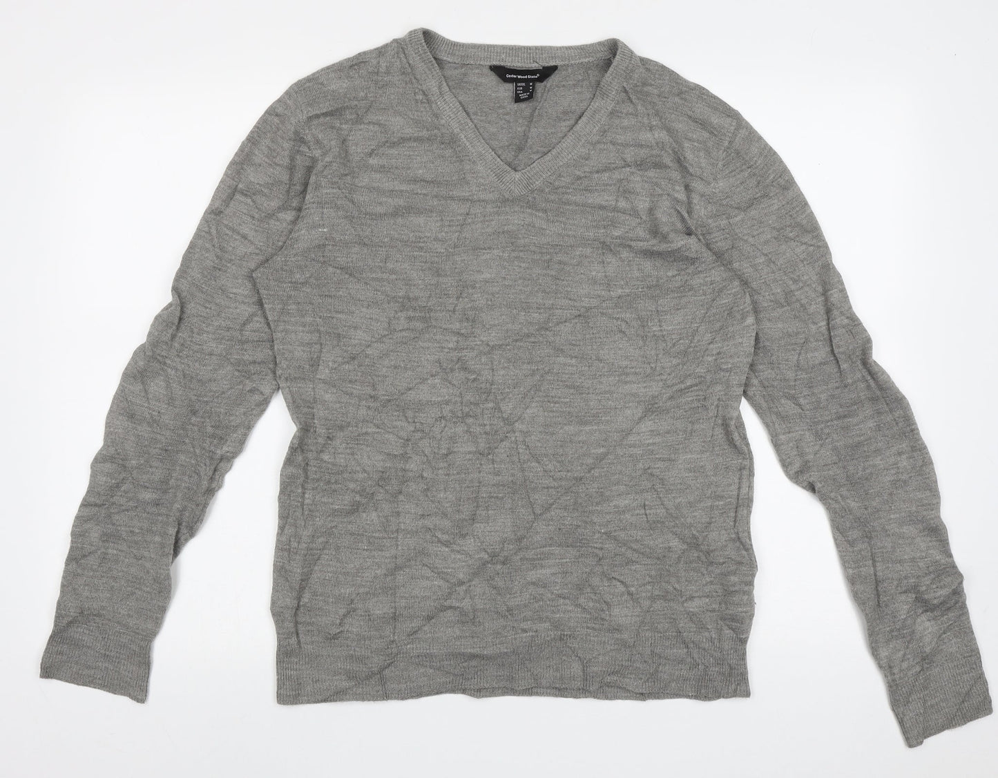 Cedar Wood State Mens Grey V-Neck  Acrylic Pullover Jumper Size M