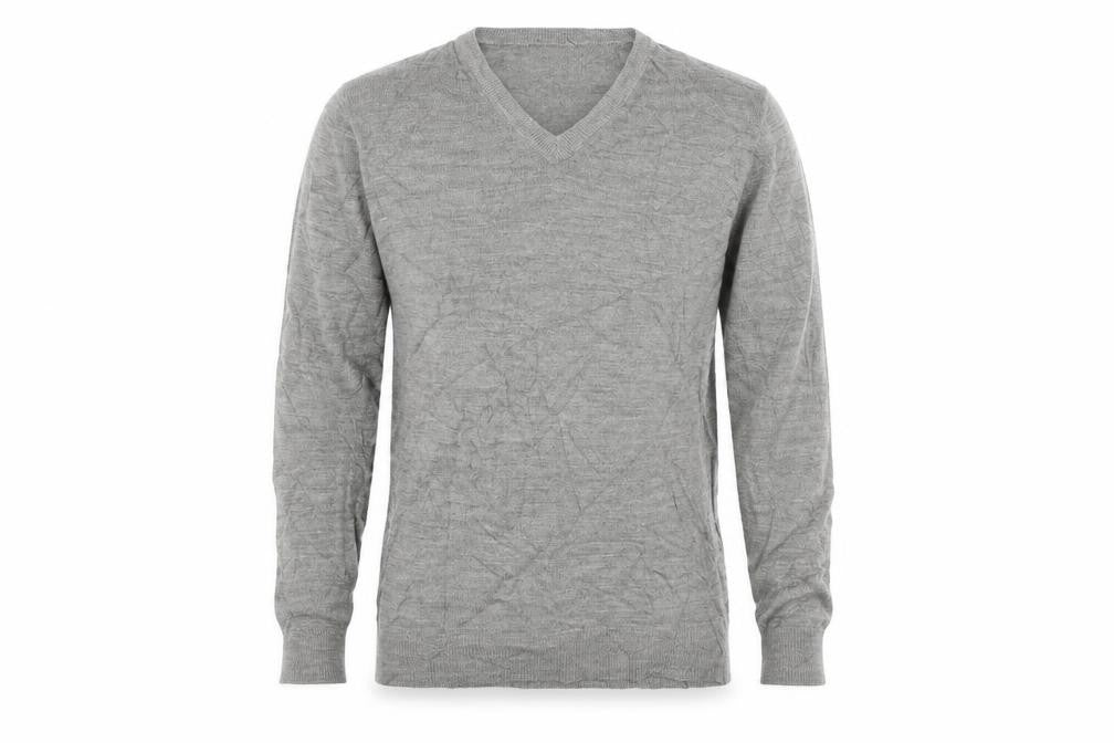 Front view of Cedarwood State men’s grey v-neck acrylic jumper, size M