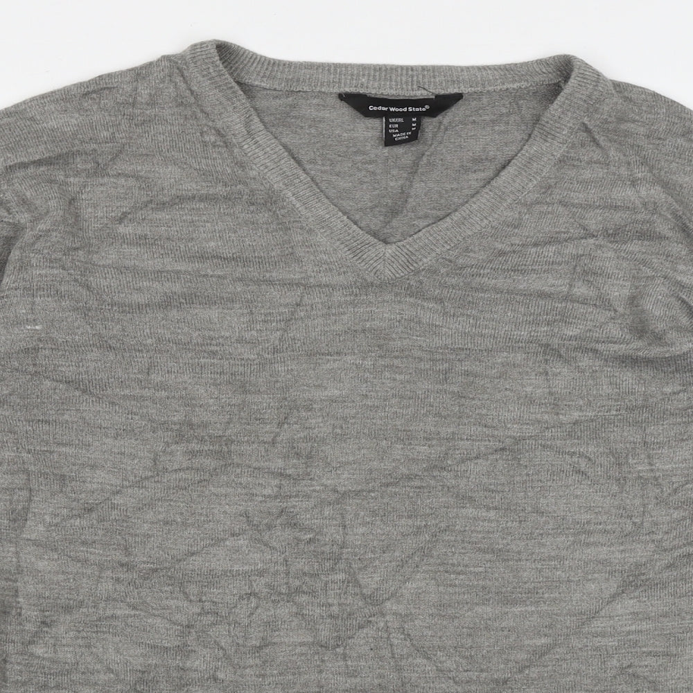 Cedar Wood State Mens Grey V-Neck  Acrylic Pullover Jumper Size M