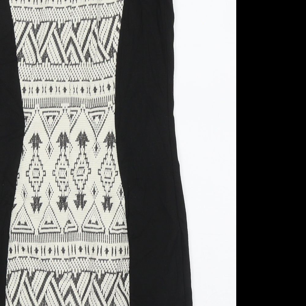 H&M Womens White Geometric Cotton Bodycon  Size 12  Crew Neck Zip