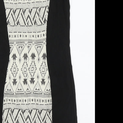H&M Womens White Geometric Cotton Bodycon  Size 12  Crew Neck Zip