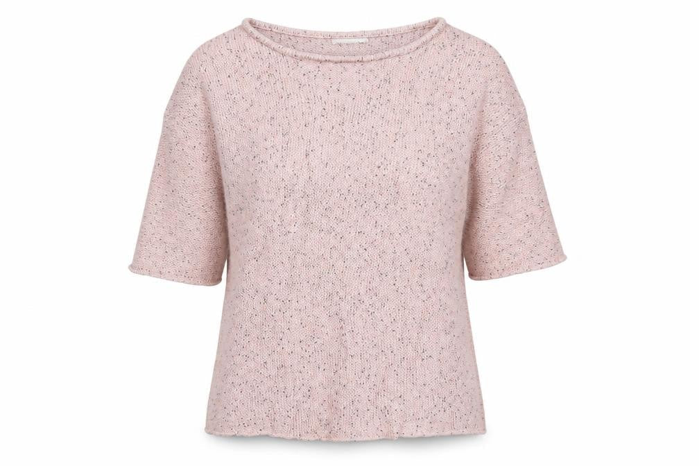 Front view of H&M women’s pink boat neck acrylic jumper, size S