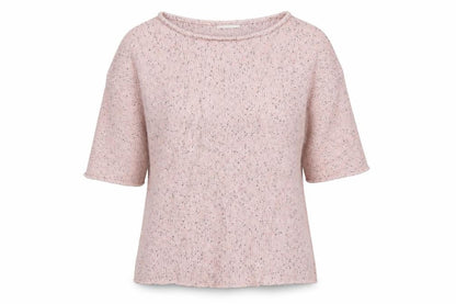 Front view of H&M women’s pink boat neck acrylic jumper, size S