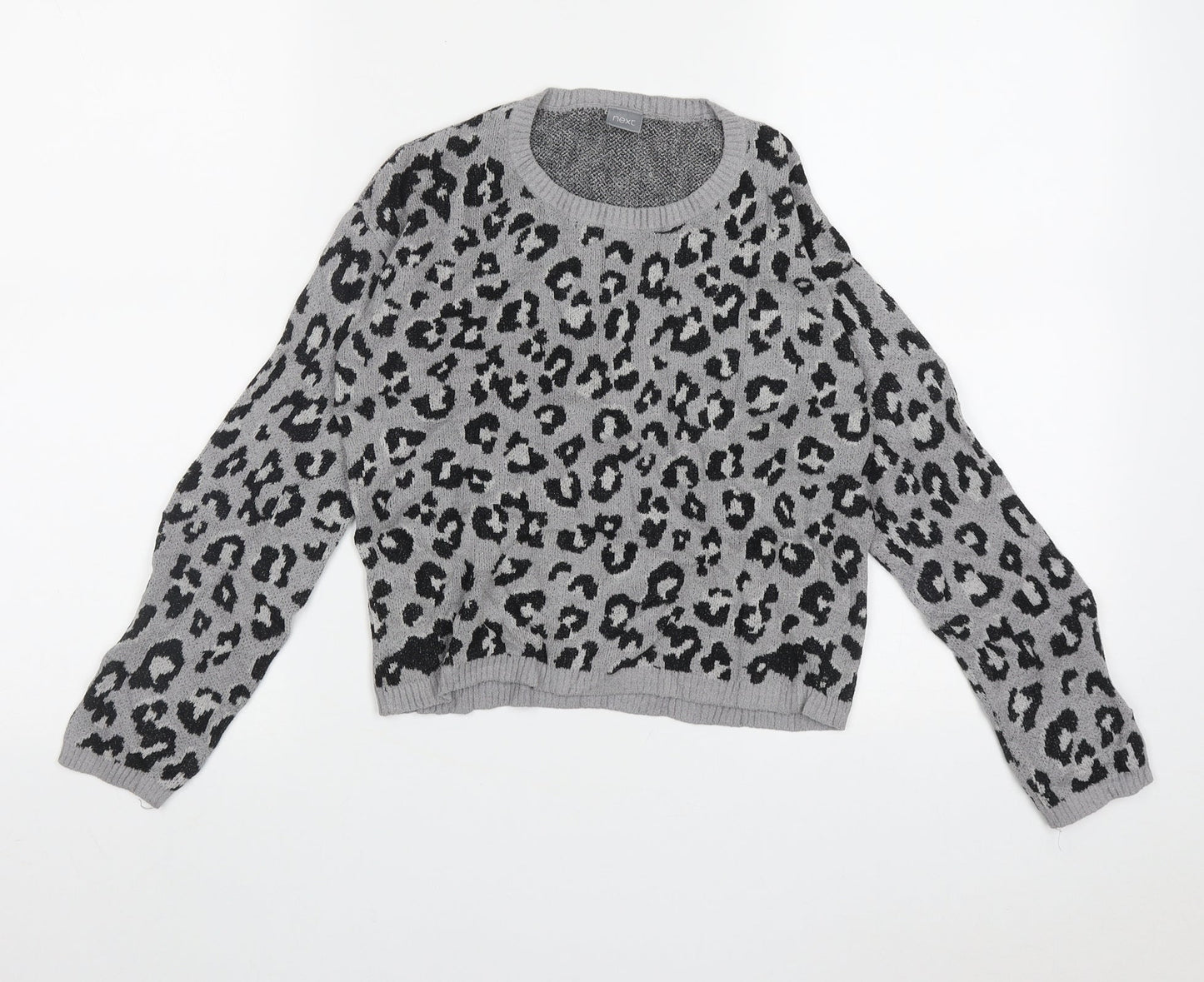 NEXT Girls Grey Crew Neck Animal Print Nylon Pullover Jumper Size 8 Years  Pullover