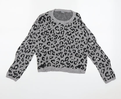 NEXT Girls Grey Crew Neck Animal Print Nylon Pullover Jumper Size 8 Years  Pullover