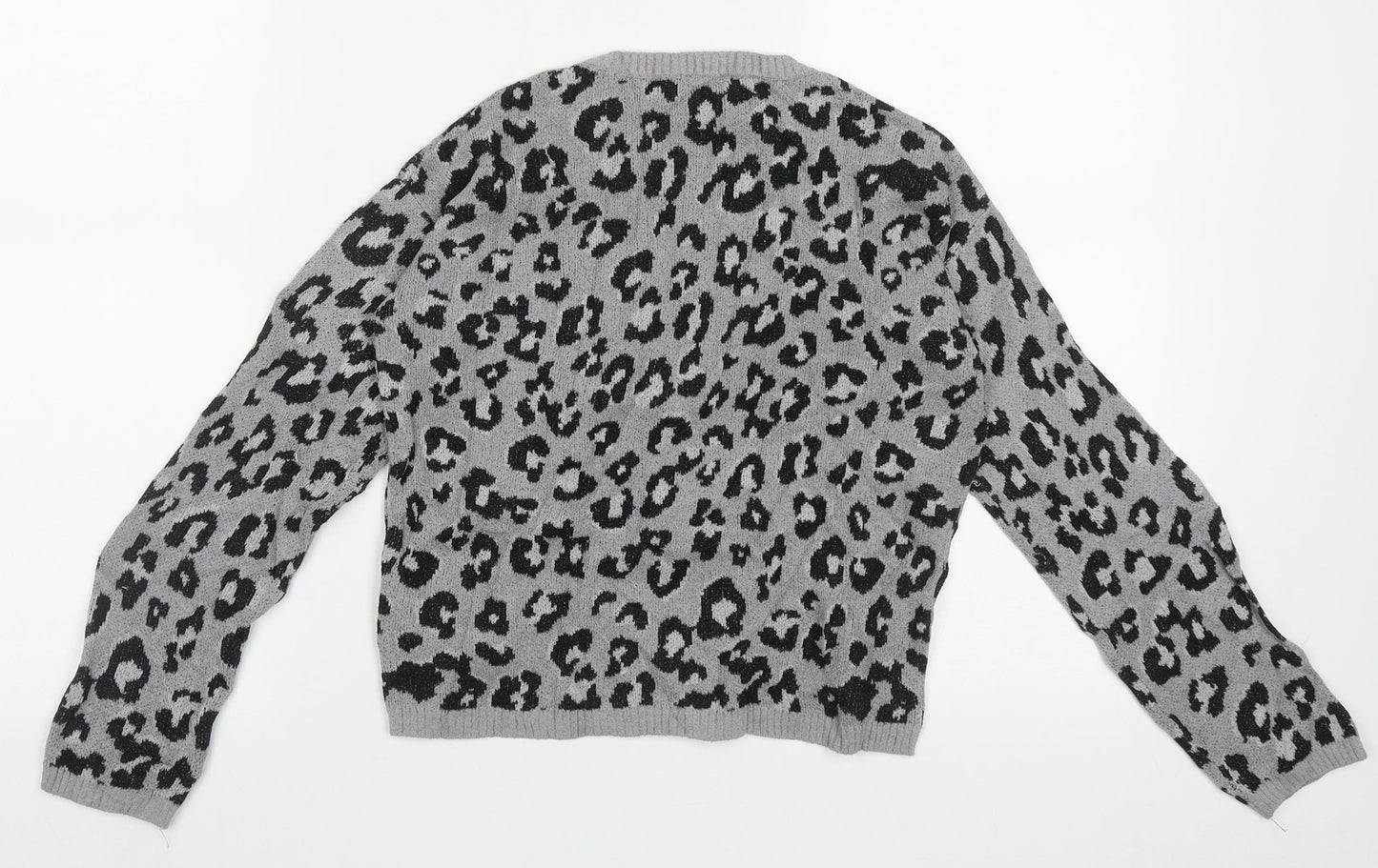 NEXT Girls Grey Crew Neck Animal Print Nylon Pullover Jumper Size 8 Years  Pullover