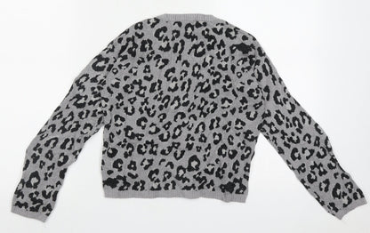 NEXT Girls Grey Crew Neck Animal Print Nylon Pullover Jumper Size 8 Years  Pullover
