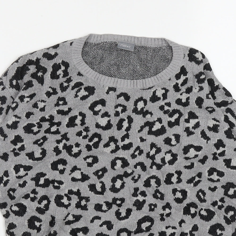 NEXT Girls Grey Crew Neck Animal Print Nylon Pullover Jumper Size 8 Years  Pullover