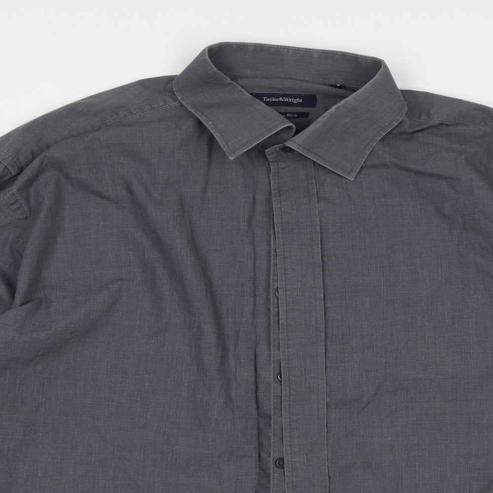Taylor & Wright Mens Grey  Cotton  Button-Up Size 18 Collared Button