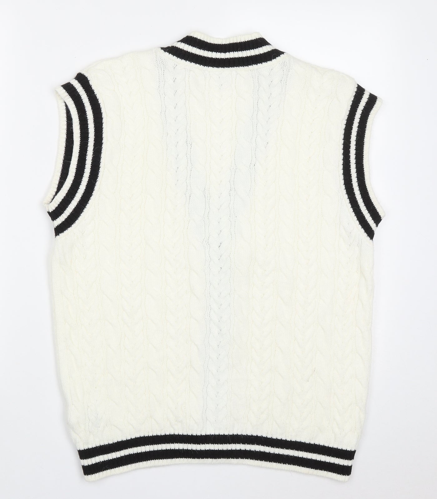 Primark Womens White V-Neck Geometric Acrylic Cardigan Jumper Size S