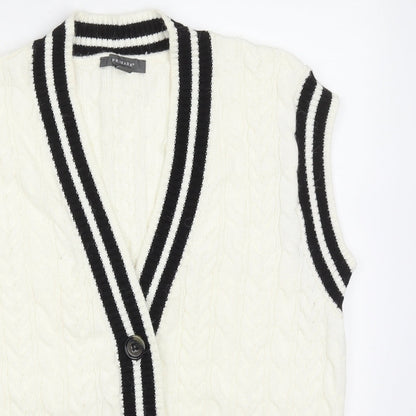 Primark Womens White V-Neck Geometric Acrylic Cardigan Jumper Size S