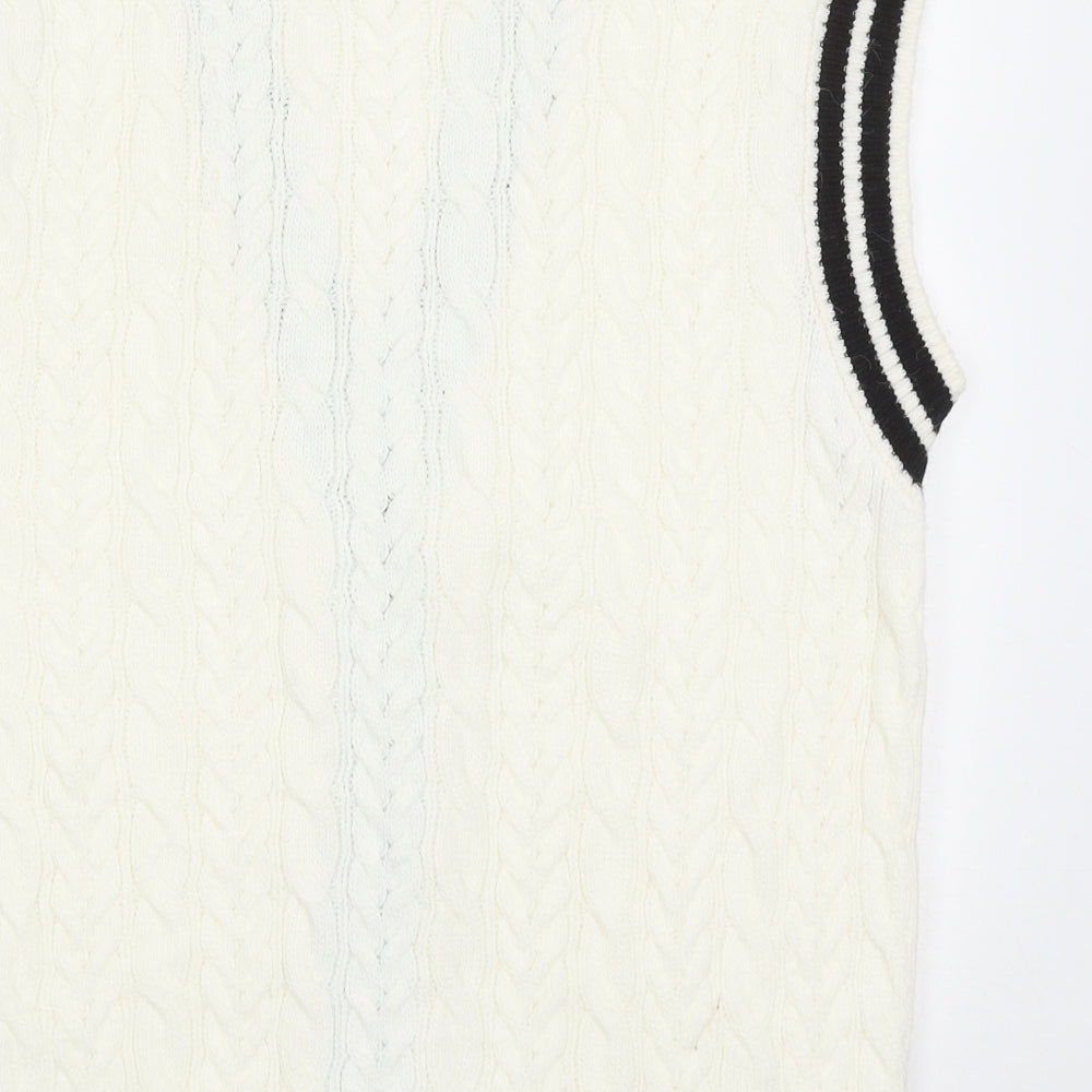 Primark Womens White V-Neck Geometric Acrylic Cardigan Jumper Size S