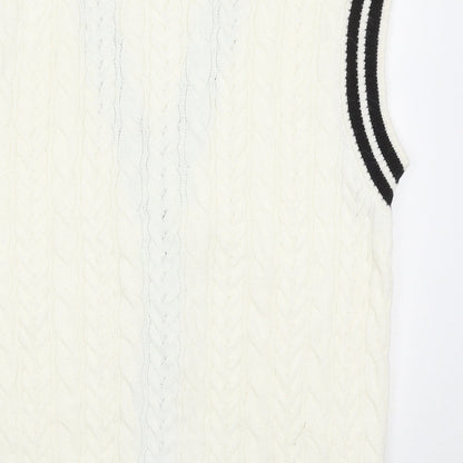 Primark Womens White V-Neck Geometric Acrylic Cardigan Jumper Size S