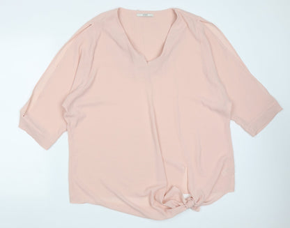 George Womens Pink  Polyester Basic Blouse Size 14 V-Neck - cold Shoulder