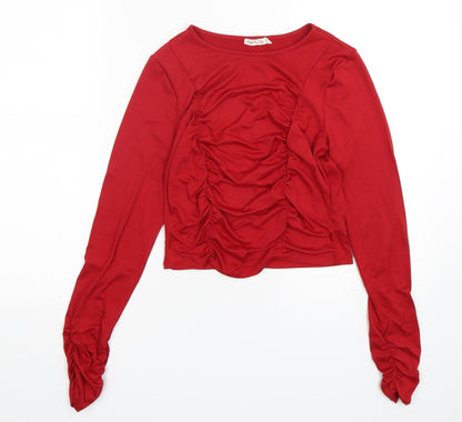Heart & Hips  Womens Red  Polyester Cropped T-Shirt Size M Round Neck