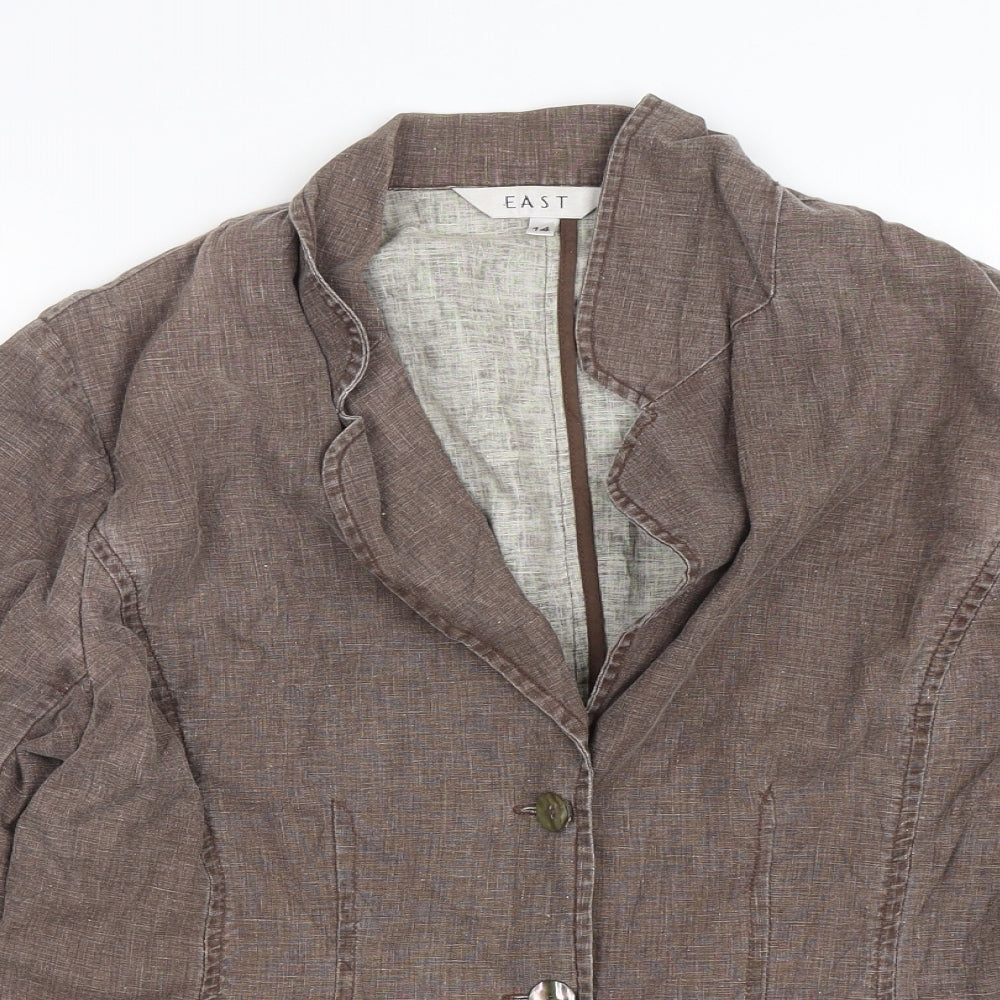EAST Womens Brown  Cotton Jacket Blazer Size 14