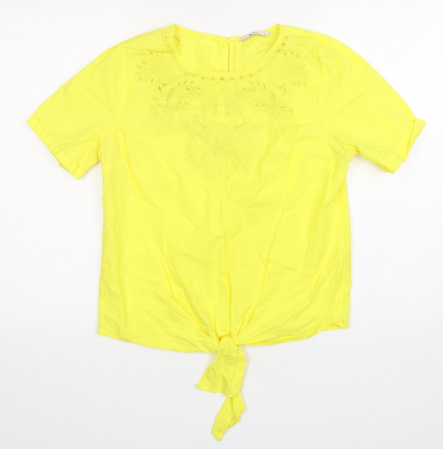 TU Womens Yellow  Cotton Basic T-Shirt Size 10 Round Neck