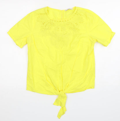 TU Womens Yellow  Cotton Basic T-Shirt Size 10 Round Neck