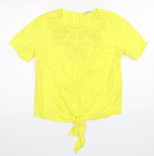TU Womens Yellow  Cotton Basic T-Shirt Size 10 Round Neck