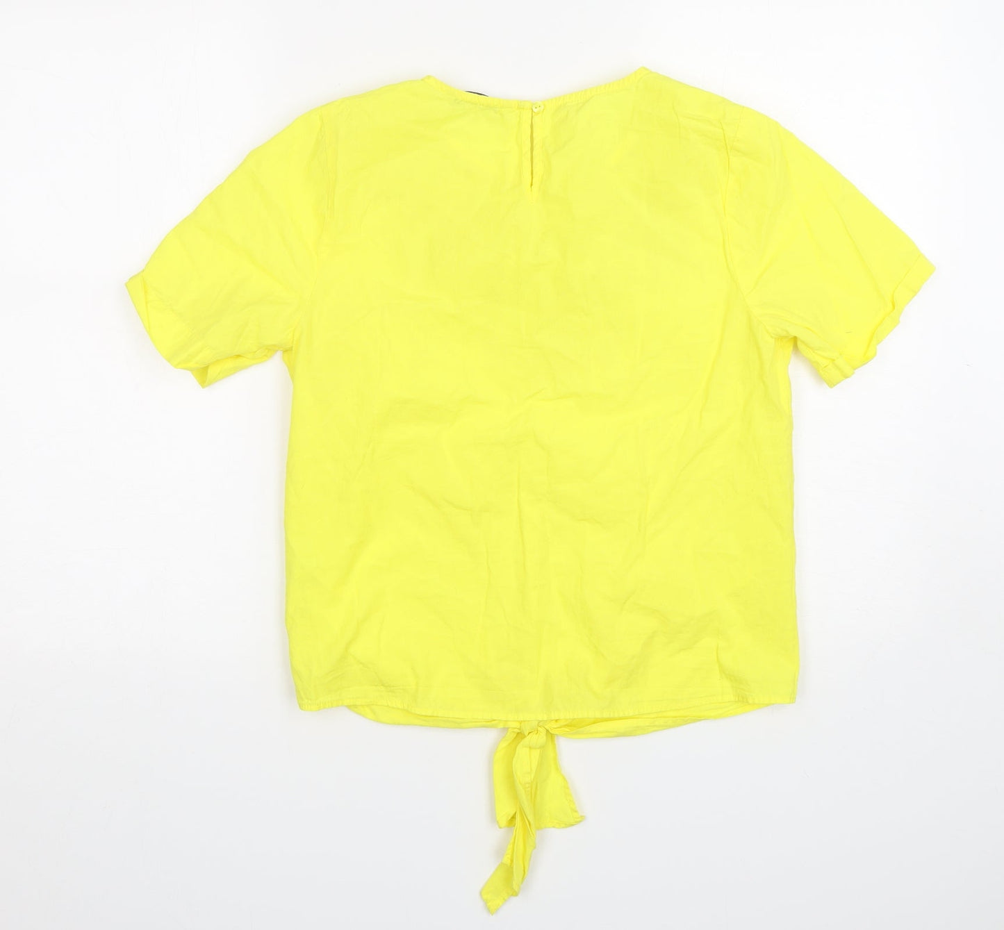 TU Womens Yellow  Cotton Basic T-Shirt Size 10 Round Neck