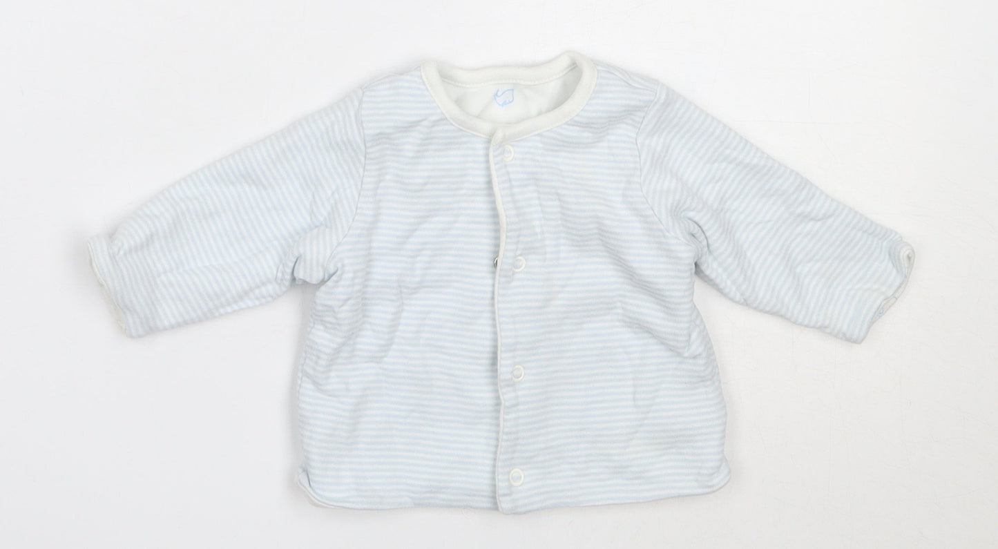 Marks and Spencer Boys Blue Striped Cotton Cardigan Jumper Size 0-3 Months