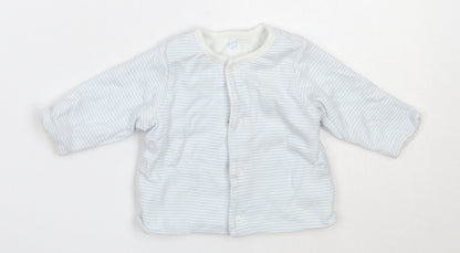 Marks and Spencer Boys Blue Striped Cotton Cardigan Jumper Size 0-3 Months