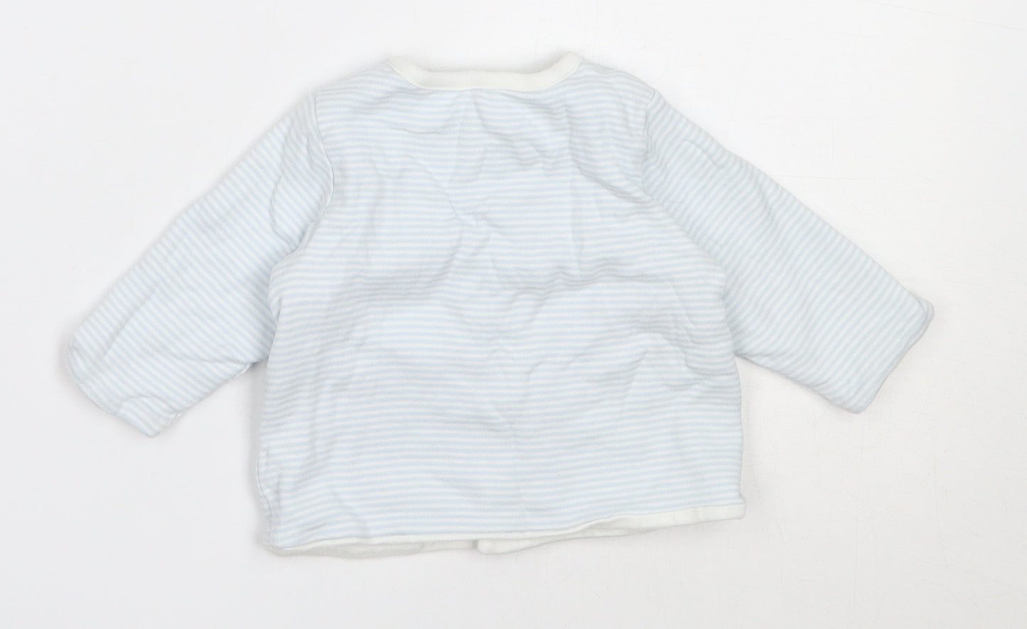 Marks and Spencer Boys Blue Striped Cotton Cardigan Jumper Size 0-3 Months