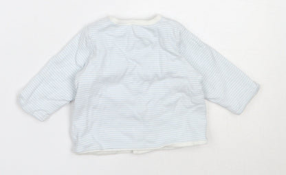 Marks and Spencer Boys Blue Striped Cotton Cardigan Jumper Size 0-3 Months