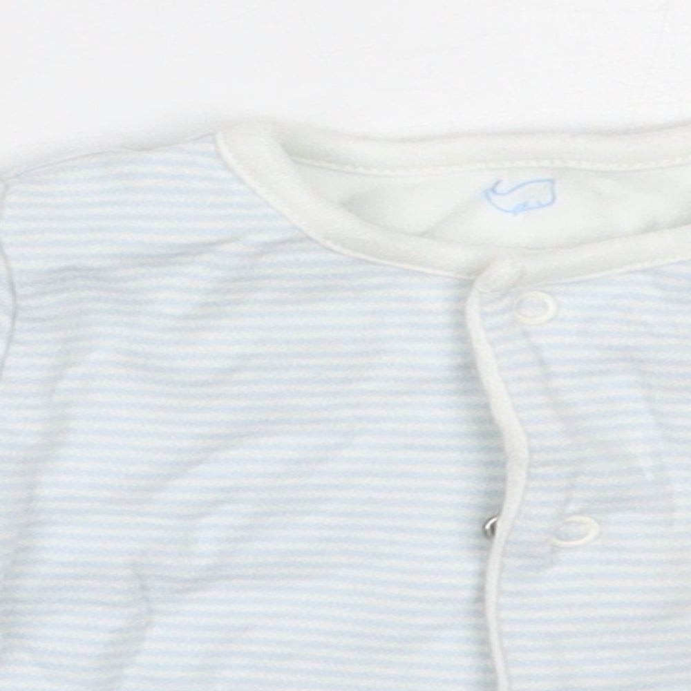 Marks and Spencer Boys Blue Striped Cotton Cardigan Jumper Size 0-3 Months