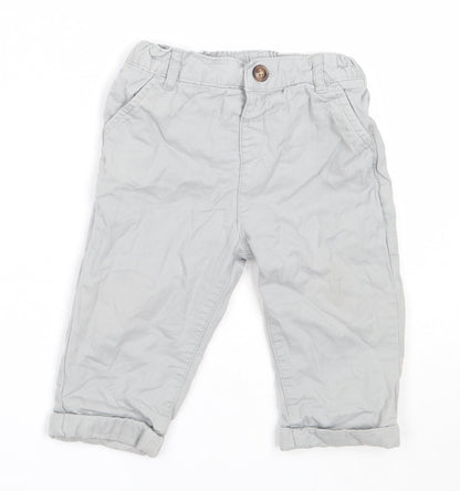 Marks and Spencer Boys Grey  Cotton Capri Trousers Size 9-12 Months  Button