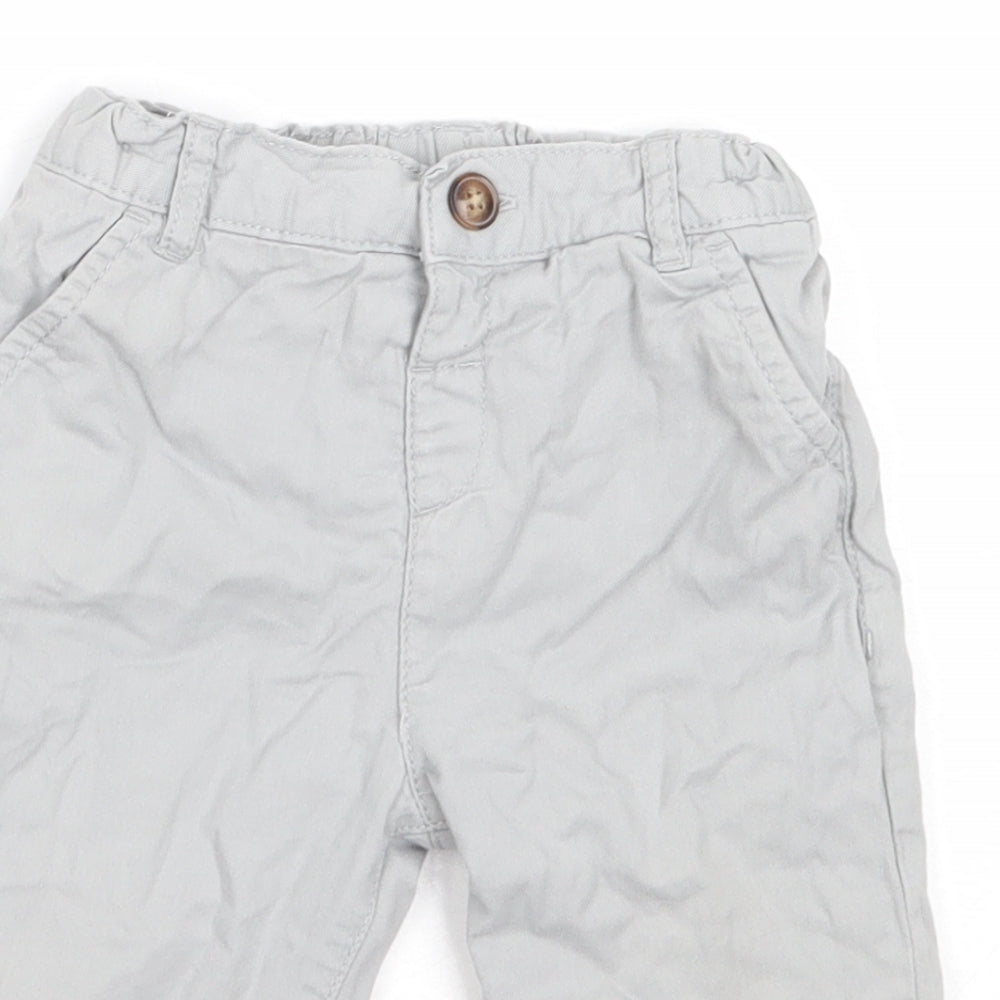 Marks and Spencer Boys Grey  Cotton Capri Trousers Size 9-12 Months  Button