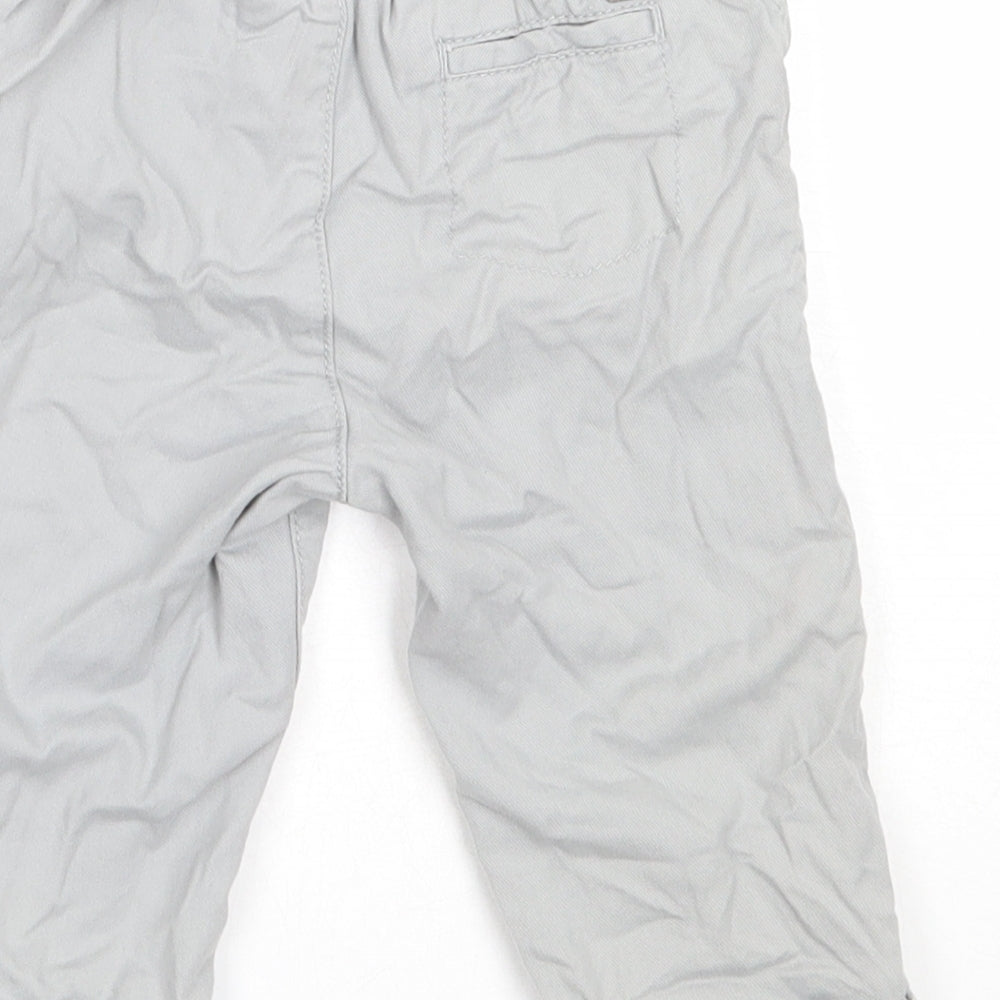 Marks and Spencer Boys Grey  Cotton Capri Trousers Size 9-12 Months  Button