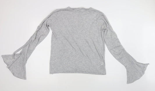 Front view of 02 Collection women’s grey crew neck polyester jumper, size M