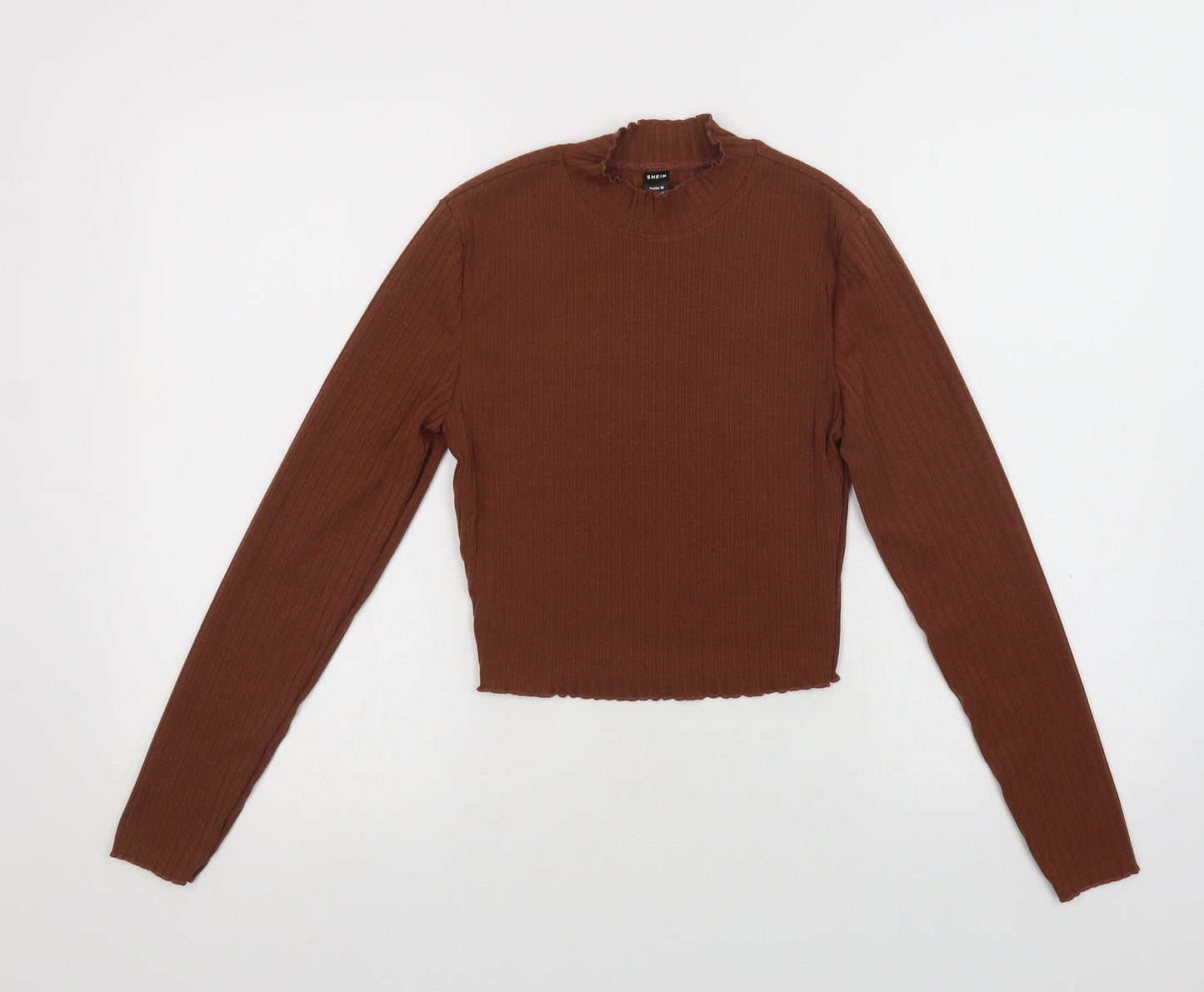 SheIn Womens Brown  Polyester Cropped Blouse Size M Mock Neck
