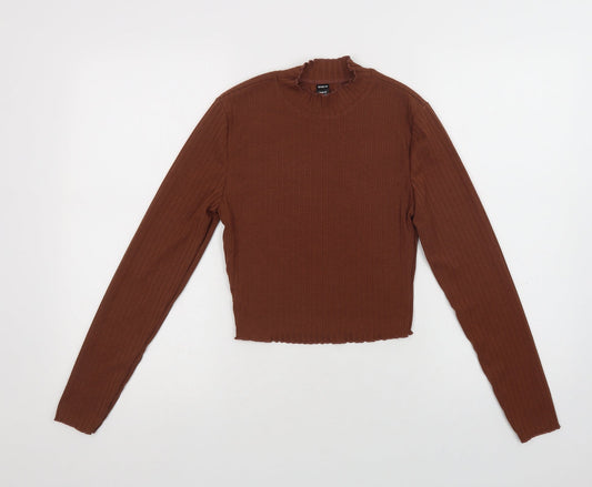 SheIn Womens Brown  Polyester Cropped Blouse Size M Mock Neck