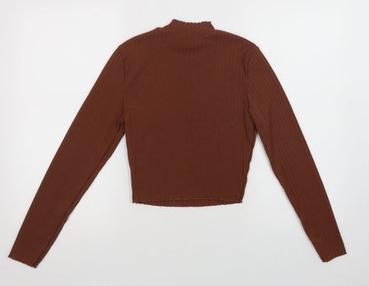 SheIn Womens Brown  Polyester Cropped Blouse Size M Mock Neck