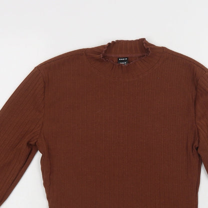 SheIn Womens Brown  Polyester Cropped Blouse Size M Mock Neck