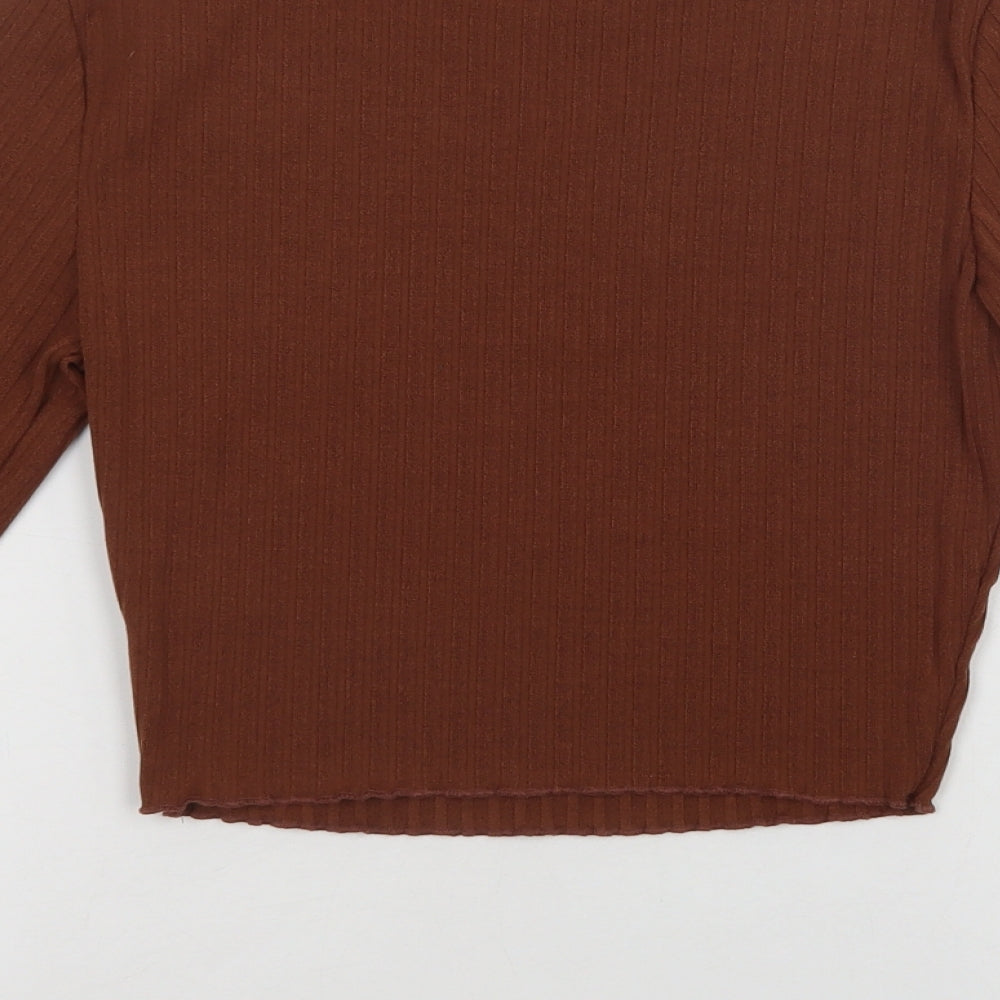 SheIn Womens Brown  Polyester Cropped Blouse Size M Mock Neck