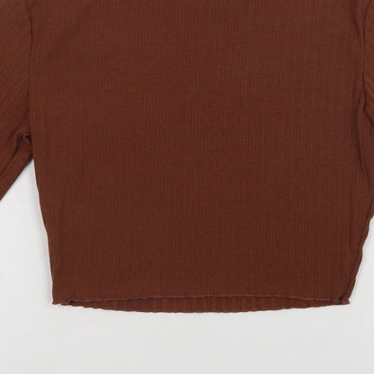 SheIn Womens Brown  Polyester Cropped Blouse Size M Mock Neck
