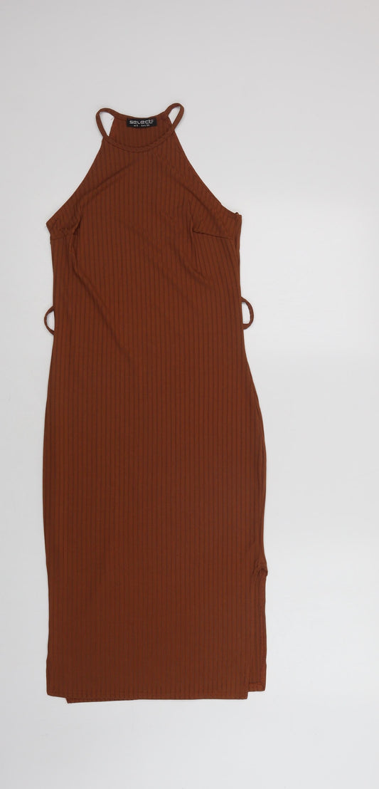 Select Womens Brown  Polyester Bodycon  Size 6  High Neck