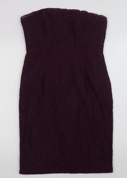 Fever London Womens Purple  Nylon Pencil Dress  Size 14  Off the Shoulder Zip - Lace Overlay