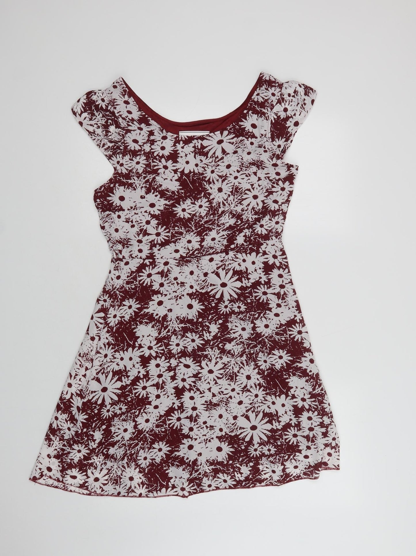 Snow Traffic Womens Red Floral Polyester Fit & Flare  Size M  Round Neck Zip