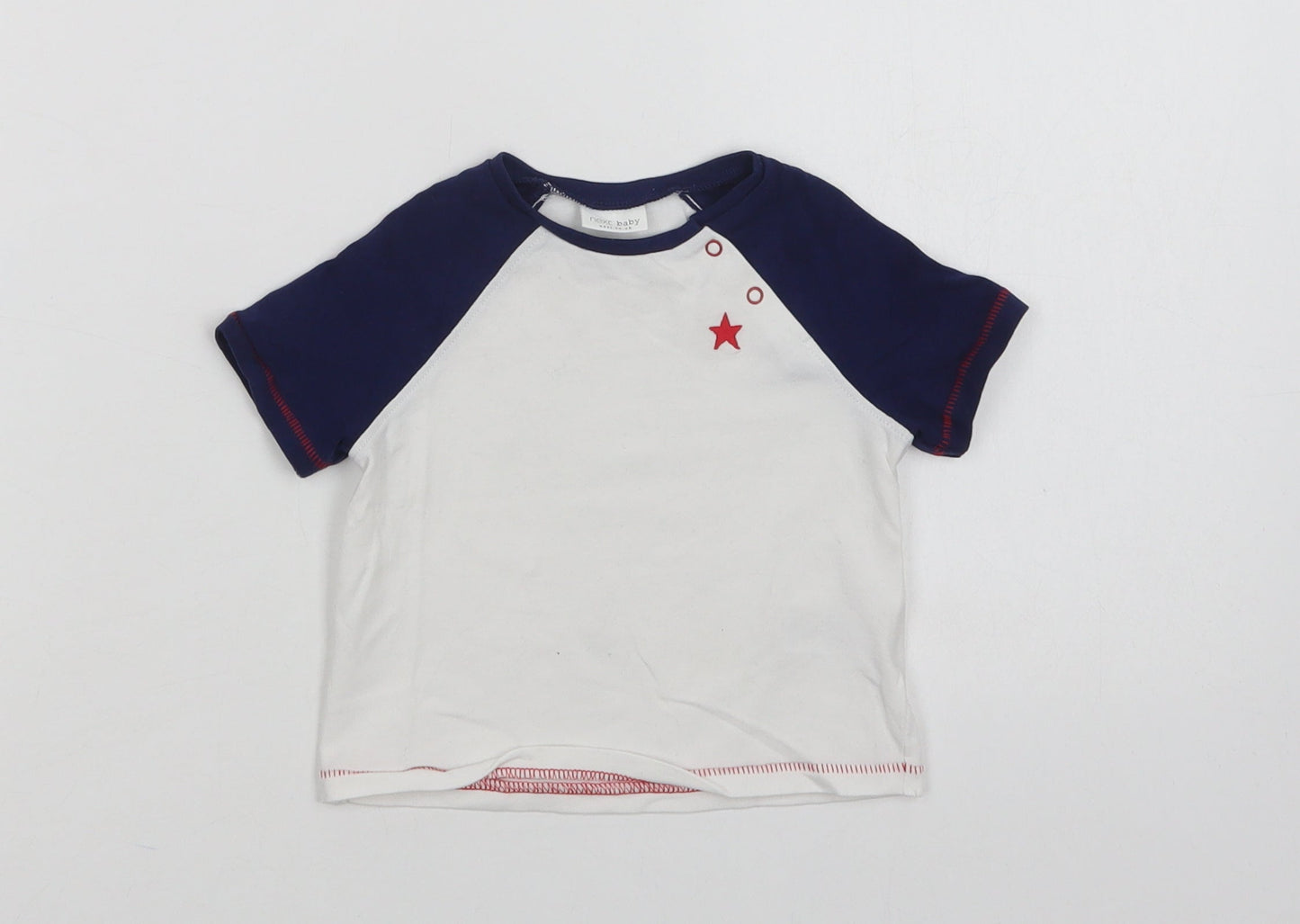 NEXT Baby White Colourblock Cotton Basic T-Shirt Size 3-6 Months Crew Neck Snap