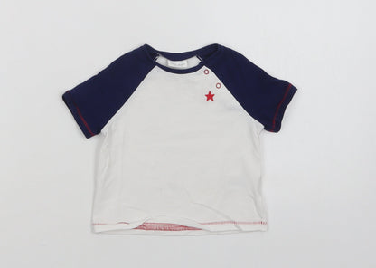 NEXT Baby White Colourblock Cotton Basic T-Shirt Size 3-6 Months Crew Neck Snap