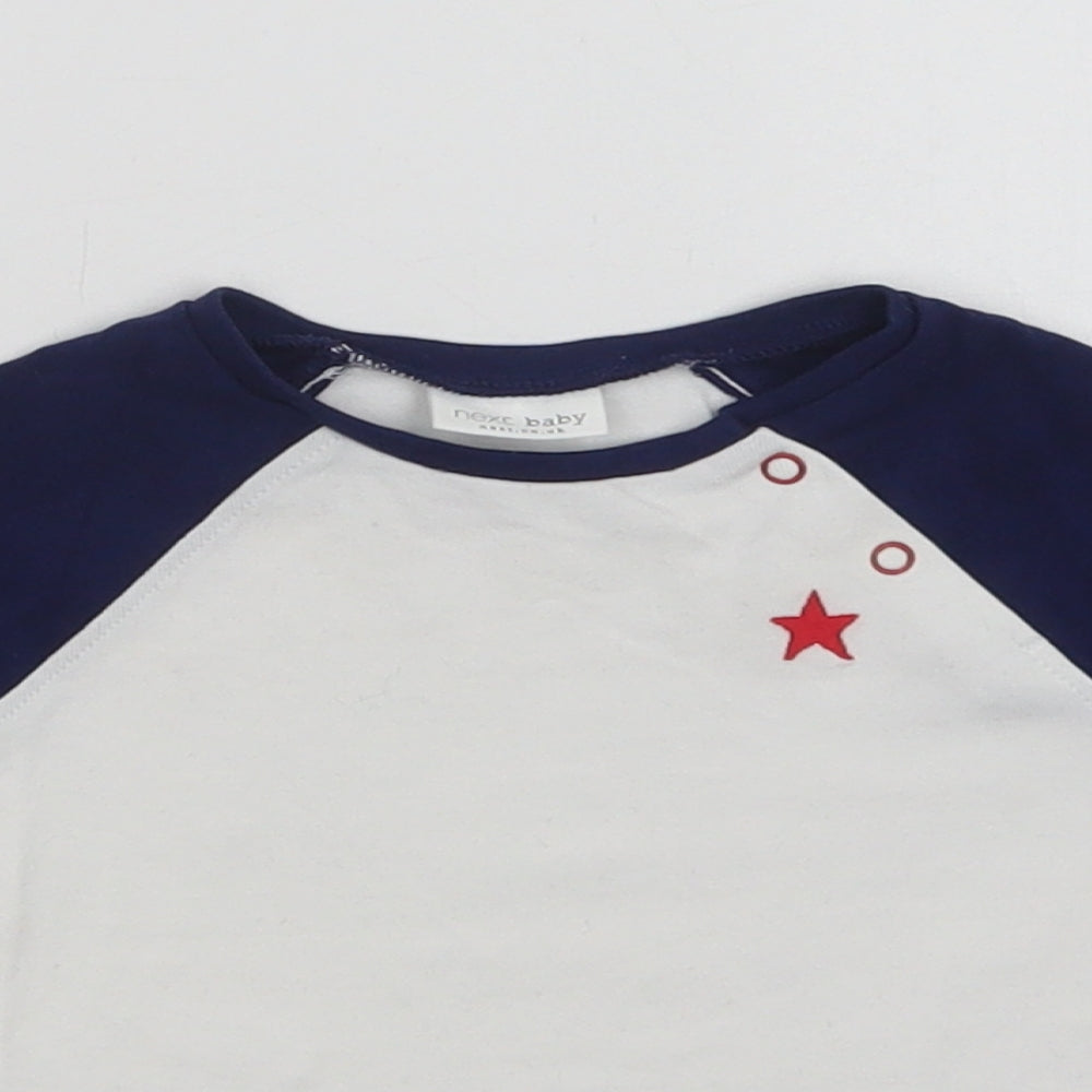 NEXT Baby White Colourblock Cotton Basic T-Shirt Size 3-6 Months Crew Neck Snap